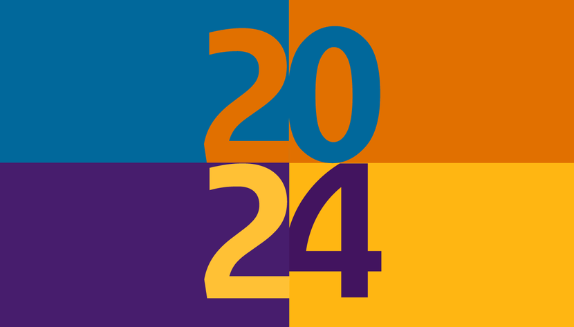 Cover Jaarplan Auditdienst Rijk 2024: in 4 vlakken de cijfers van het jaartal verdeeld in een vierkant